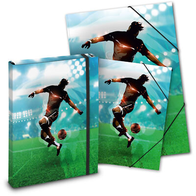 itenga Mappen Set FUSBALL 3teilig Heftbox Gummizugmappe A4 Zeichenmappe A3 neu