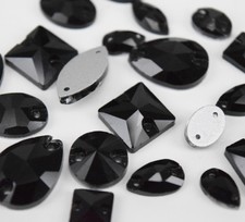 Mixed Shapes Sizes Black Sew On Rhinestones Flatback Crystal Glass 2 Holes