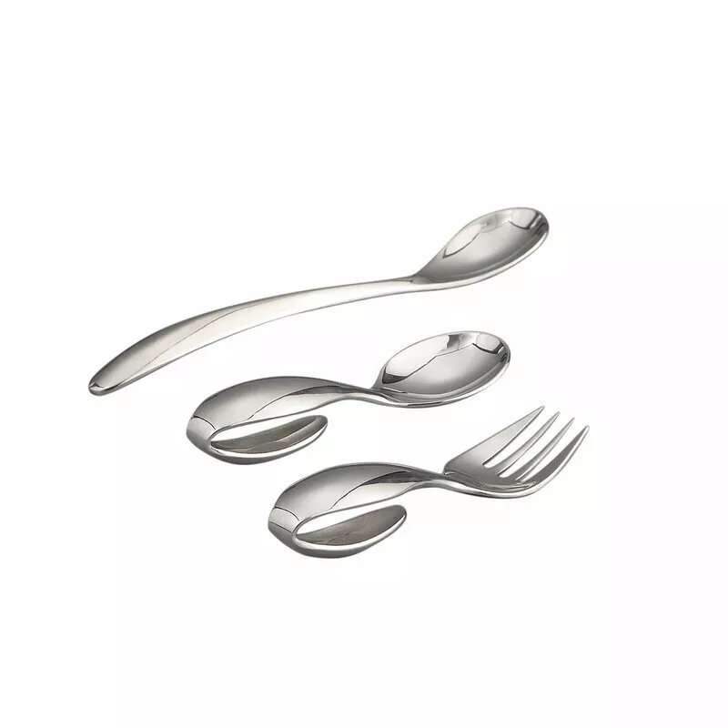 Nambe Baby 3 Piece Feeding Set Stainless Steel Flatware Silver