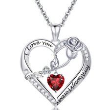 Necklac for Women White Gold Plated 5A Heart CZ Rose Engraved Necklace