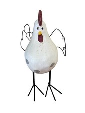 Vnt Country Painted Wood  Metal Rooster / Hen Chicken Figurines 8" T, Kitchen