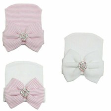Newborn Baby Girls Infant Hat with Bow Cap Hospital Beanie Headband C6