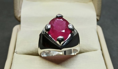 Natural 9 Carat Big Deep Red Ruby Sterling Silver 925 Handmade Yakoot Mens Ring - Picture 3 of 12