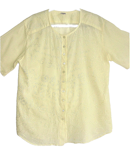 Trivi Embroidered Fine Viscose Airy Blouse Button S/Slv Lemon Yellow Size 2XL