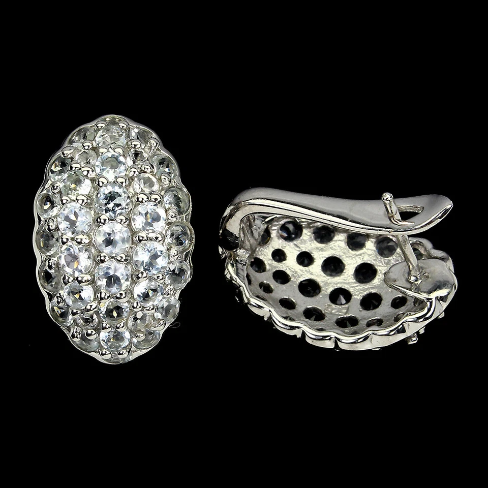 925 Orecchini Argento Sterling Rotondo Acquamarina Naturale Gemma Gioielli Gift - Immagine 3 di 4