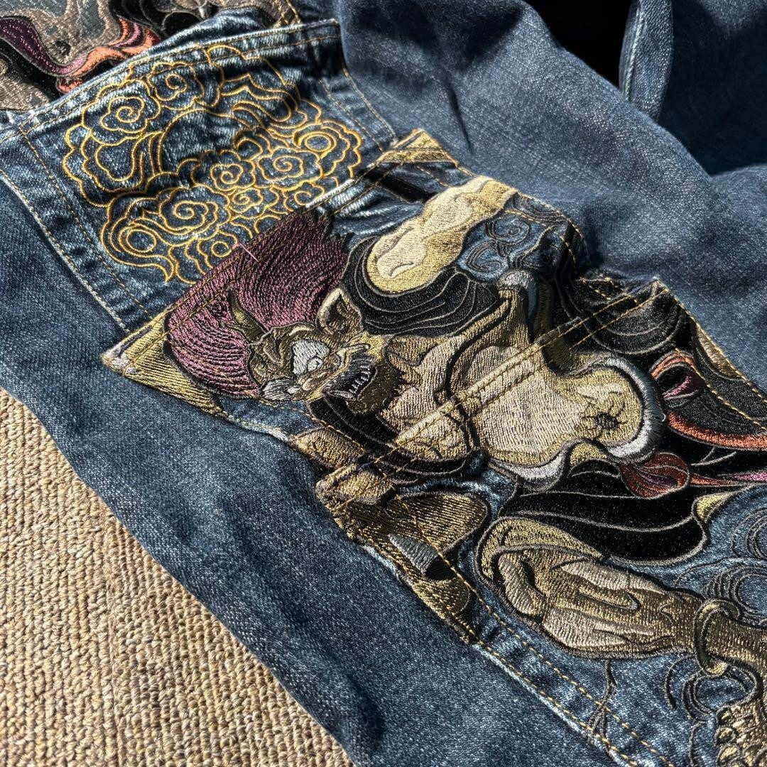 Karakuri tamashii Embroidered Japanese Pattern W36 Denim