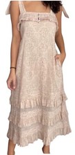 Cleobella Cream Off White Midi Sun Dress Tiered Ruffles Peasant with tie XS
