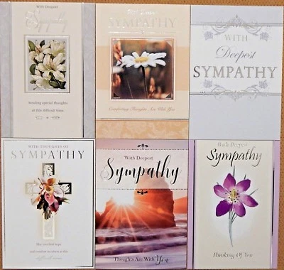 6 Pack of Sympathy Cards Sorry for your loss Condolence Thinking of You cards s3
