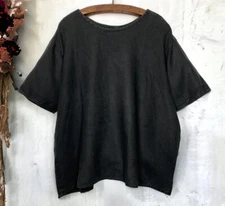 Vintage FLAX by Jeanne Engelhart Shirt Size Medium Black Linen Boxy Tunic Top M