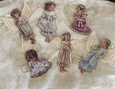 Little Angels Ornament Set Lot 6 Pcs Vintage Branford Heaven White Gold