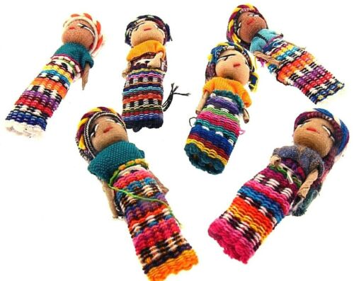 12 Handcrafted 2" Tall Worry Dolls - Wholesale Native Kids Cultural Collectibles - Picture 2 of 5