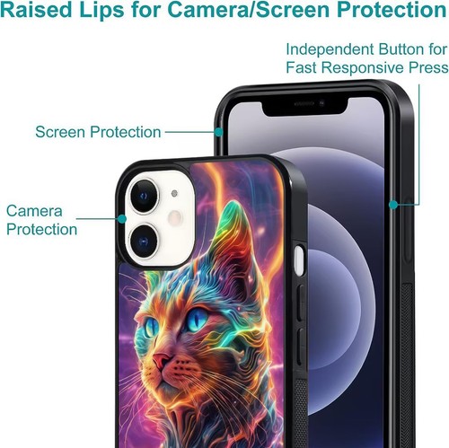 Rainbow Magical Fractal Cat For iPhone SE XS XR Max 5 6 7 8 Plus Protective Case - Picture 18 of 25