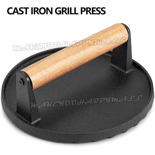 Grill Steak Press Flat BBQ Bacon Hamburger Meat Patty Cast Iron Heavy Weight AU - Picture 2 of 9