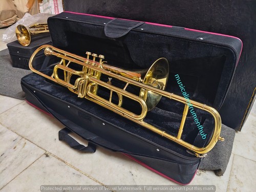 TROMBONE 3 VALVE WITH SPIT VALVE ADDED OF PURE BRASS IN POLISH +CASE + FREE SHIP - Picture 22 of 24