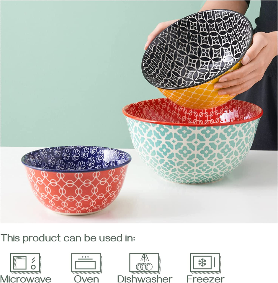 Vibrant Mixing Bowls (Set of 3), Ceramic Mixing Bowls, Serving Bowls ...