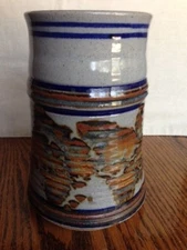 Japanese Large Vase, Handmade, High End Famous Maker Marked, Gray Blue Brown