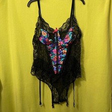 Vintage Black Floral Lace Teddy Lingerie Romantic Moments L Multi Bodysuit