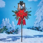 Solar LED Christmas Silhouette Nativity Scene Poinsettia Pine and Bow Yard Stake