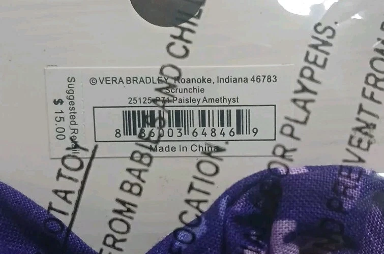 Nuevo Juego de 3 Vera Bradley Scrunchies Paisley Amatista Foto 3 de 4