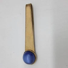 Campus Oxford Stamped Tie Clip Collar Bar Clip Vintage Blue Dome Gem