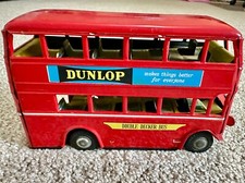 Japan Trademark Double Decker Bus Tin Litho Friction Toy Dunlap Tires Works