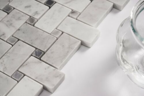 Piastrella Semplice - Piastrella Mosaico Marmo Collezione Tessuti Cesto Carrara Bianco+Bardiglio - Foto 2 di 5