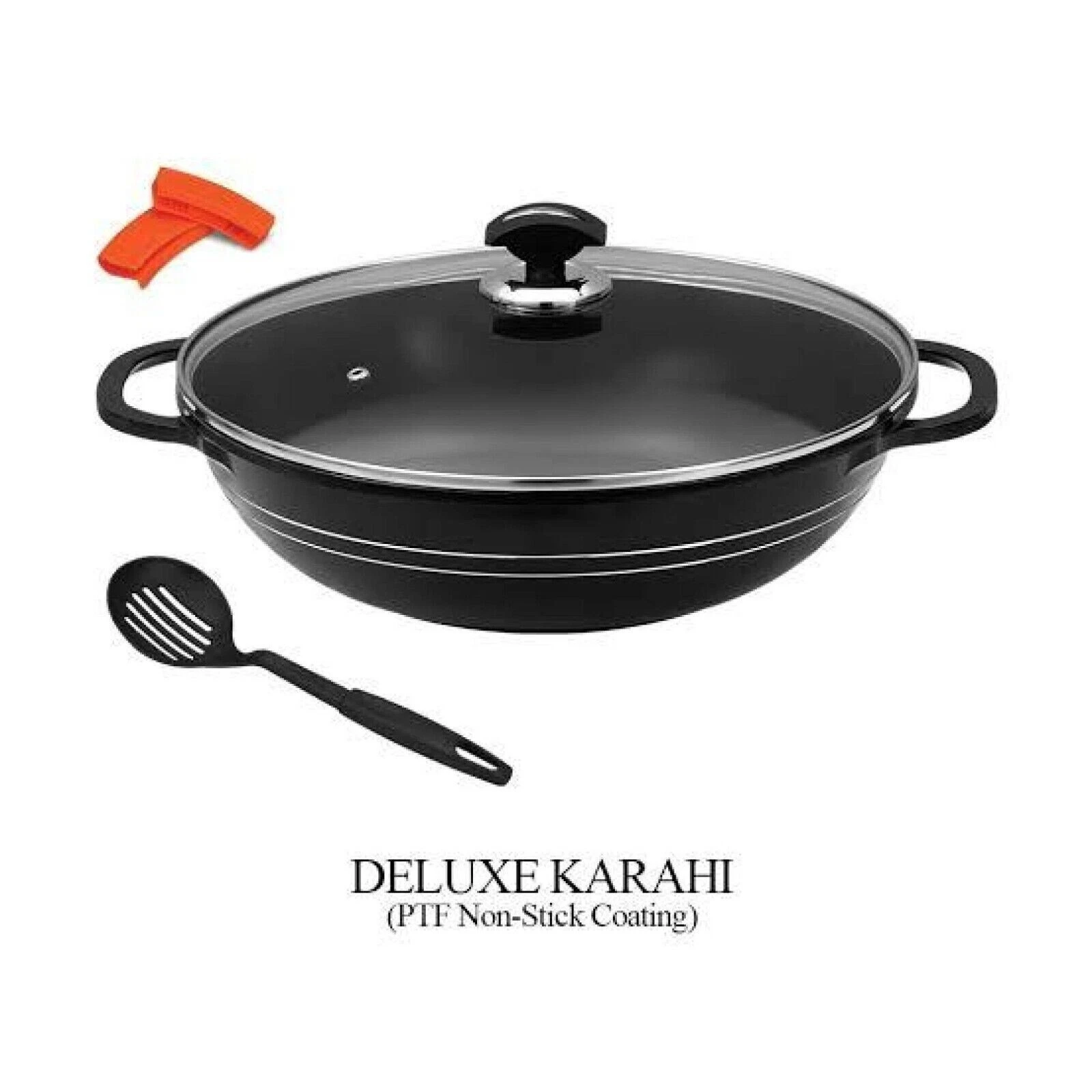 Sonex Die Cast Ceramic Non Stick Omega 2 Handles Karahi With Glass Lid Stockpot