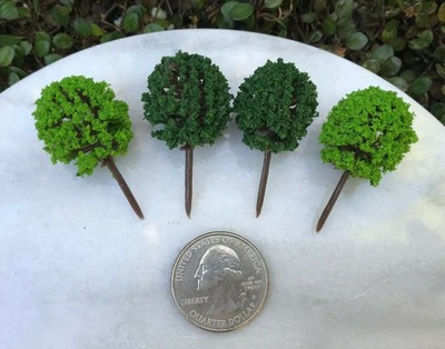 Miniature Dollhouse FAIRY GARDEN Terrarium ~ 4 TINY Round Topiary Bush Picks