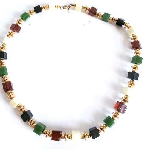  Trifari Gold Tone With Lucite Cube Beads Necklace/ Viintage - Picture 2 of 6