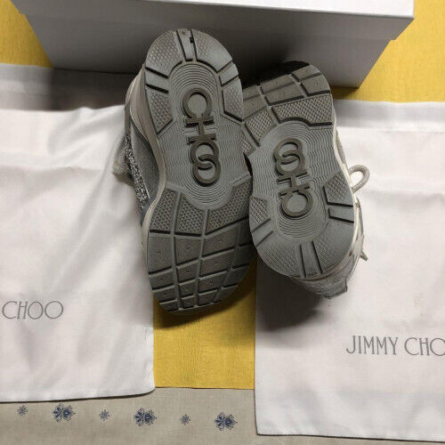 JIMMY CHOO diamond sneakers Size 6 Silver leather RAINE glitter low cut From JP - Picture 8 of 12