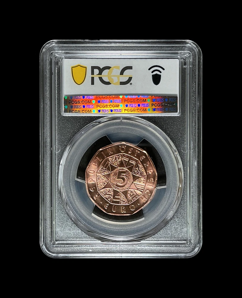 AUSTRIA. 2022, 5 Euro - PCGS MS69 - Top Pop 🥇 Happiness is a Bird, Full Red - Image 4 of 4