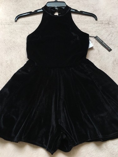 Miss Behave Safira Black Velour Shorts Romper Girls 8 & 16, Halter, Button & Zip - Picture 3 of 11