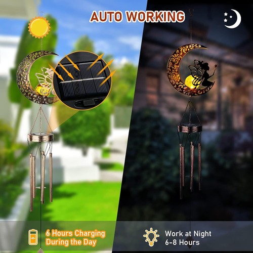 Solar Windspiel Licht LED Licht Solarleuchte Balkon Garten Deko hängend Außen - Bild 7 von 12