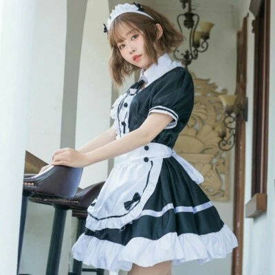 Damen Französisch Magd Kostüm Outfit Kellnerin Uniform Übergroße - Bild 1 von 4