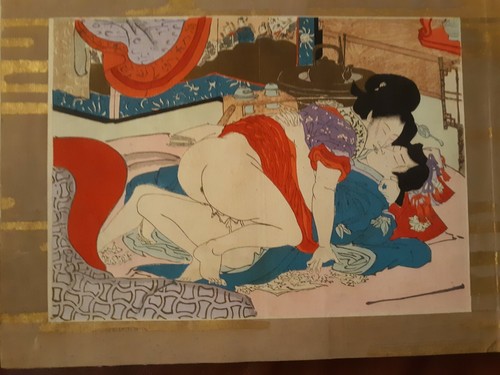 JAPANESE SHUNGA BOOK WITH 10 HAND COLORED WOODBLOCK PRINTS - Picture 3 of 12