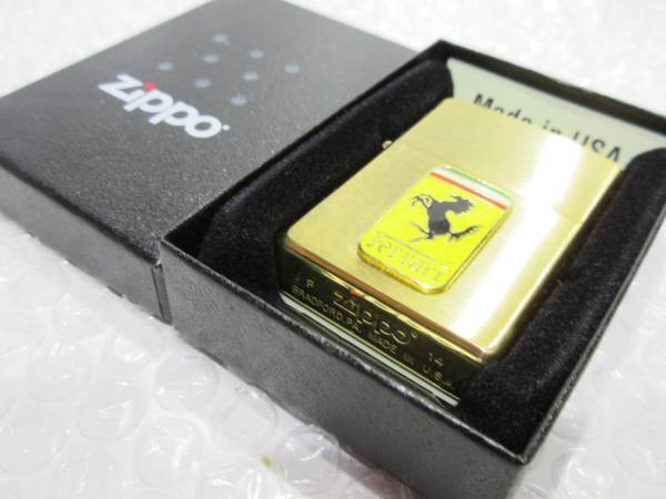 Zippo FERRARI Automobile Emblem Logo Gold Brass with Case NEW JP