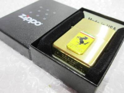 Zippo FERRARI Automobile Emblem Logo Gold Brass with Case NEW JP