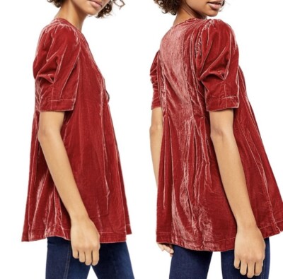 Free People Womens Ivy Velvet Hi-Low Mini Dress Red Xs