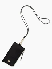 Kate Spade Jae Nylon card case lanyard ~NWT~ Black