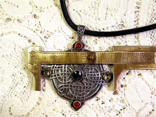 OOAK CELTIC KNOT WARRIORS MEDALLION, STERLING , HEMATITE, CARNELIAN & CITRINE - Picture 5 of 10