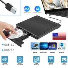 USB 3.0 DVD/CD ROM Writer Drive Burner Reader Player For WIN7/8/10/XP/98,Mac,PC