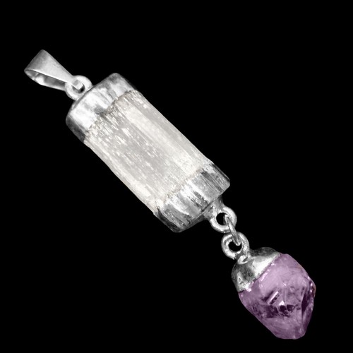 Selenite Amethyst Chakra Crystal Pendant CHARGED 925 Sterling Silver Necklace He - Picture 5 of 10