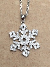Rhodium Plated Pave Cubic Zirconia CZ Snowflake Winter Pendant Necklace 18 Inch