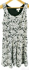 LOFT Ann Taylor Womens Size 6 Black White Floral Sleeveless Fit Flare Dress