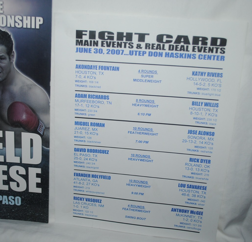 2007 Evander Holyfield / Lou Savarese boxing program, El Paso, RARE, w/INSERT - Picture 3 of 3