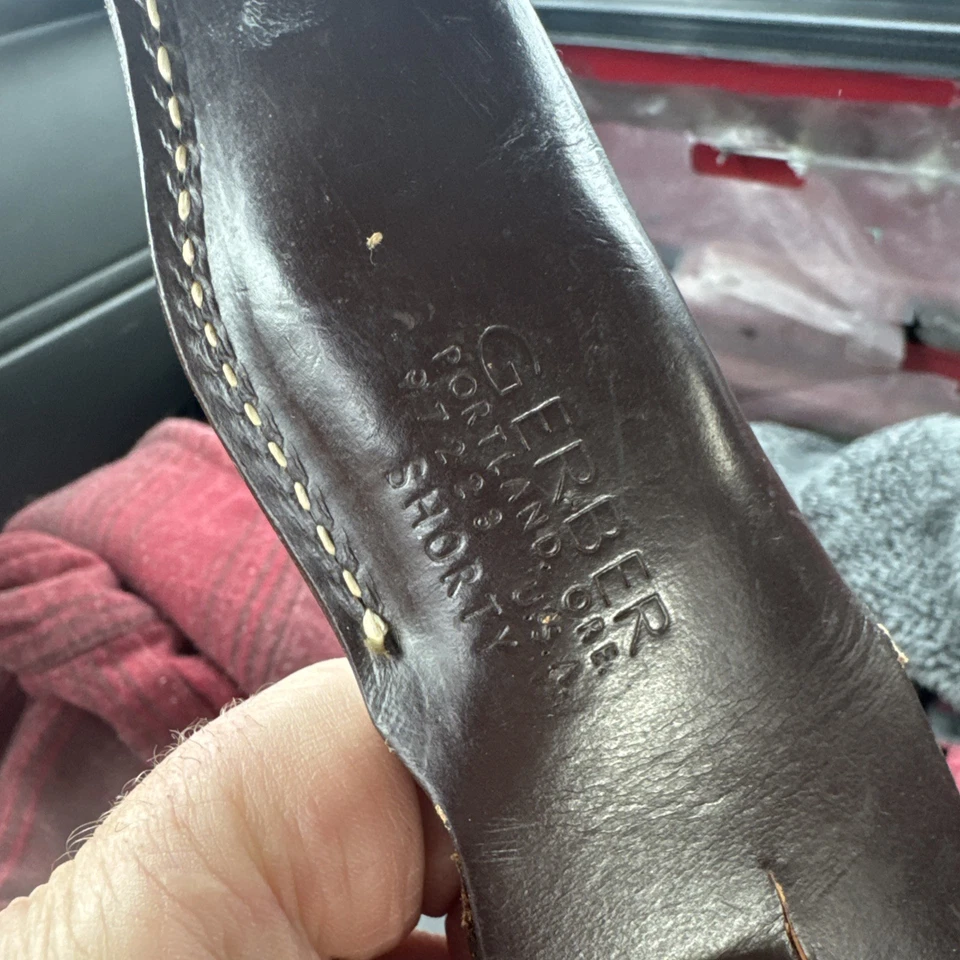 Vintage Gerber  “shorty” Model Black Armorhide Handle And Leather Sheath  - Image 3 of 4