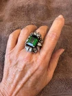 Vintage Artisan-Made Emerald Ring Set in 925 Sterling Silver, Size 8