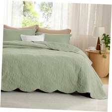Quilt Size - Ultra Soft Pre-Washed Bedspread - King 22 - Sage Green - Leaf