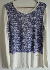 TWIN-SET Lingerie SIMONA BARBIERI T-shirt bianca pizzo stampa a contrasto taglia M/L