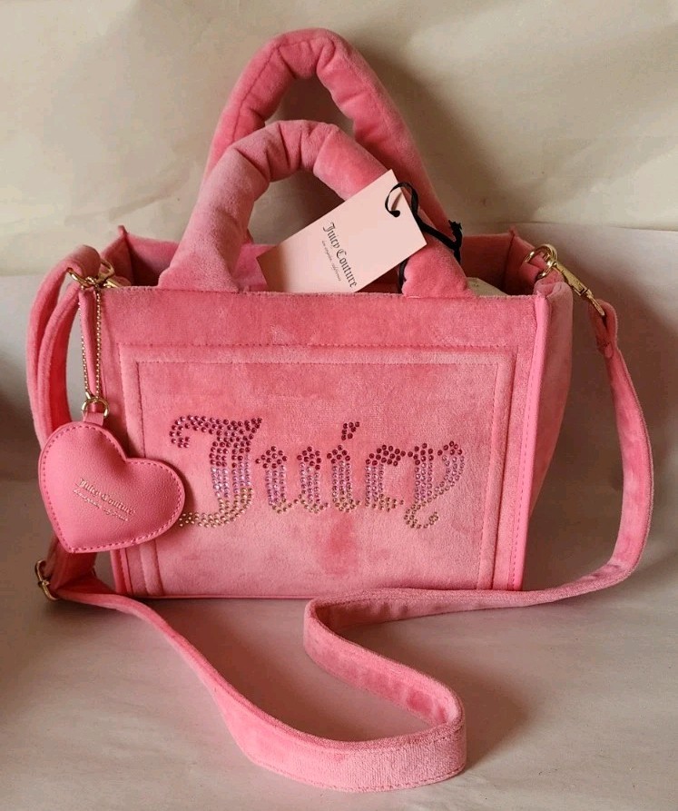 JUICY COUTURE  Pink Lemonade Velour Big Spender-Mini Tote Rhinestone Logo